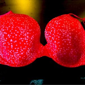 Red lined Demi with pink hearts from Victoria's secret